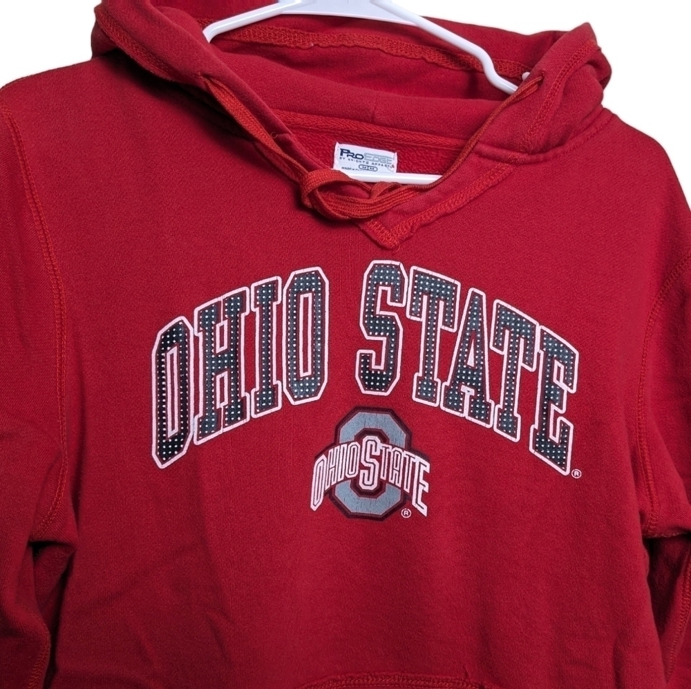 Ohio State Hoodie Vibrant Red OSU Pocket V Neck Drawstring Hooded Sweatshirt Fun - Picture 6 of 7